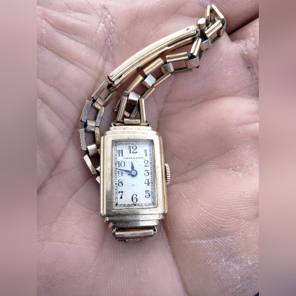 Vintage Hamilton Women's 14kt  Gold Filled Rectangular Bracelet Watch